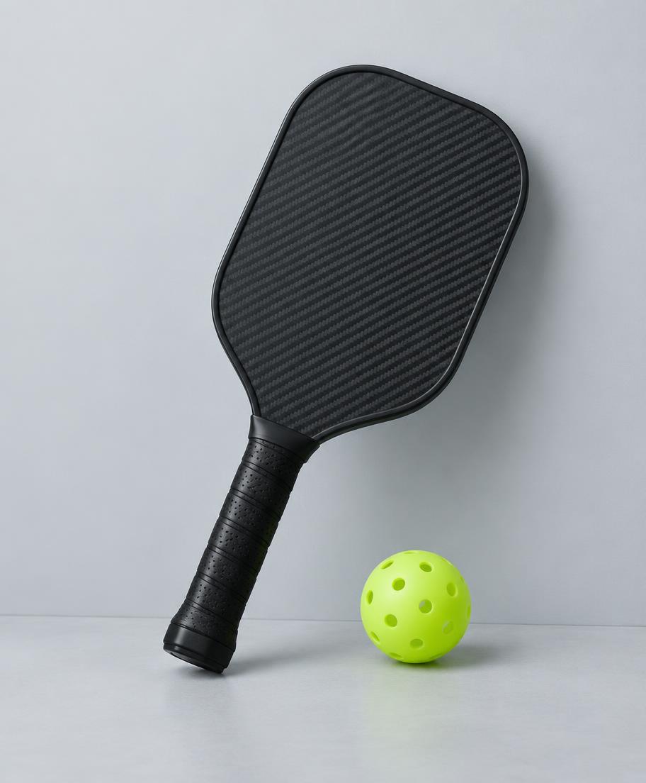 Temporary studio photograph of a carbon-fiber advanced pickleball paddle