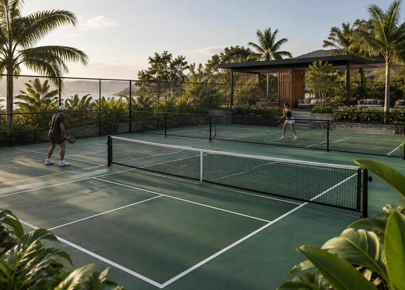 Temporary photograph representing two outdoor pickleball courts